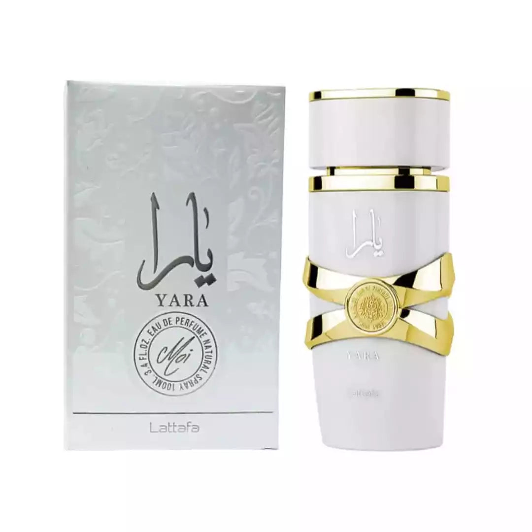 Yara Moi by Lattafa Eau de Parfum 3.4 oz, un perfume femenino con notas florales, afrutadas y ligeramente dulces, ideal para un aroma fresco y elegante.
