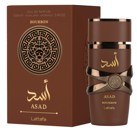 Perfume masculino Asad Bourbon de Lattafa EDP 3.4 oz, fragancia intensa y refinada, ideal para hombres sofisticados.