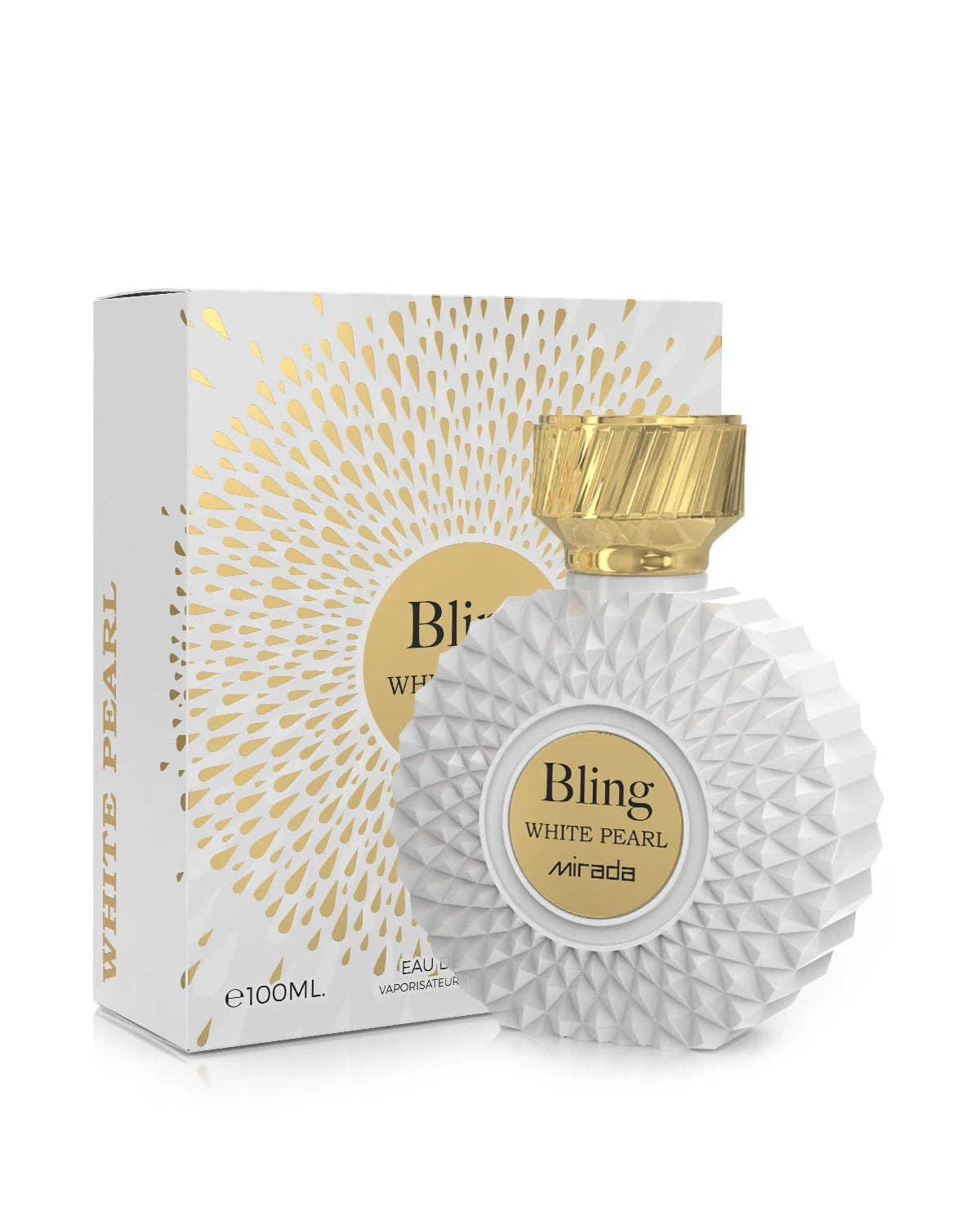 Perfume femenino Bling White Pearl by Mirada EDP 3.4 oz, fragancia elegante y radiante para mujeres sofisticadas.