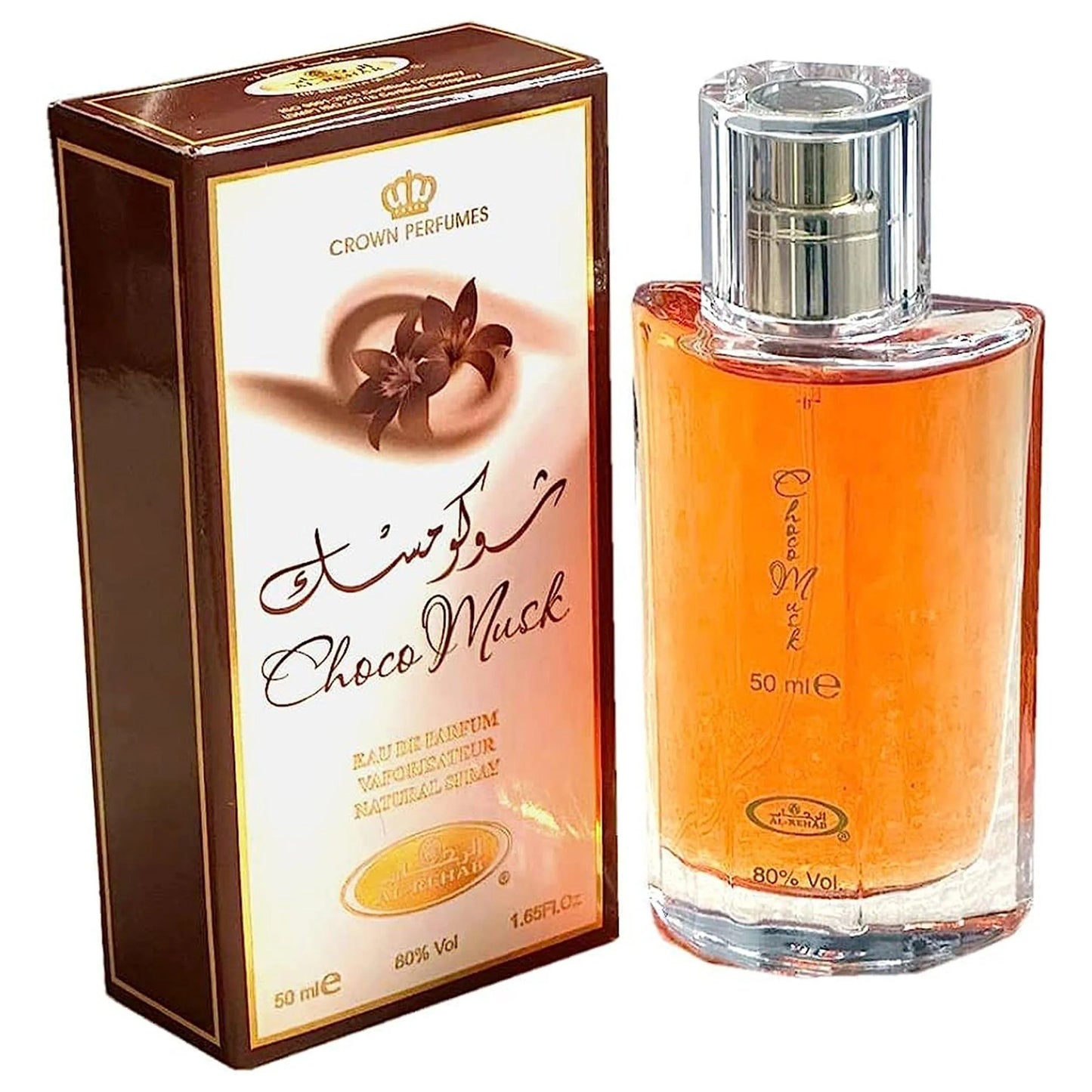 Choco Musk EDP 50ML de Al Rehab, perfume gourmand con notas de chocolate, vainilla, canela, sándalo, ámbar y almizcle.