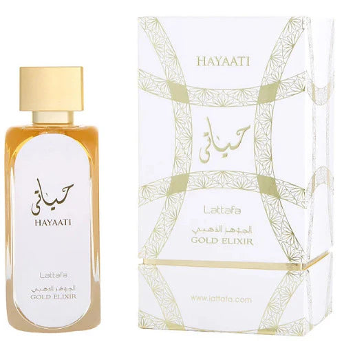 Hayaati Gold Elixir de Lattafa EDP 3.4 oz, un perfume unisex con una mezcla opulenta de notas amaderadas, especiadas y dulces, ideal para quienes buscan una fragancia sofisticada y lujosa.
Hayaati Gold Elixir de Lattafa EDP 3.4 oz, un perfume unisex con una mezcla opulenta de notas amaderadas, especiadas y dulces, ideal para quienes buscan una fragancia sofisticada y lujosa.