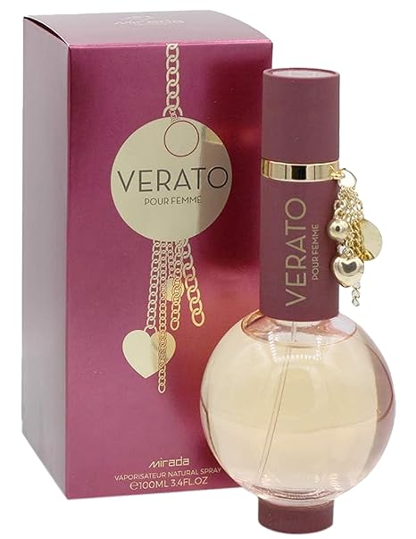 "Perfume Verato Pour Femme de Mirada para mujer – Floral, dulce y elegante con notas de jazmín, vainilla y sándalo."