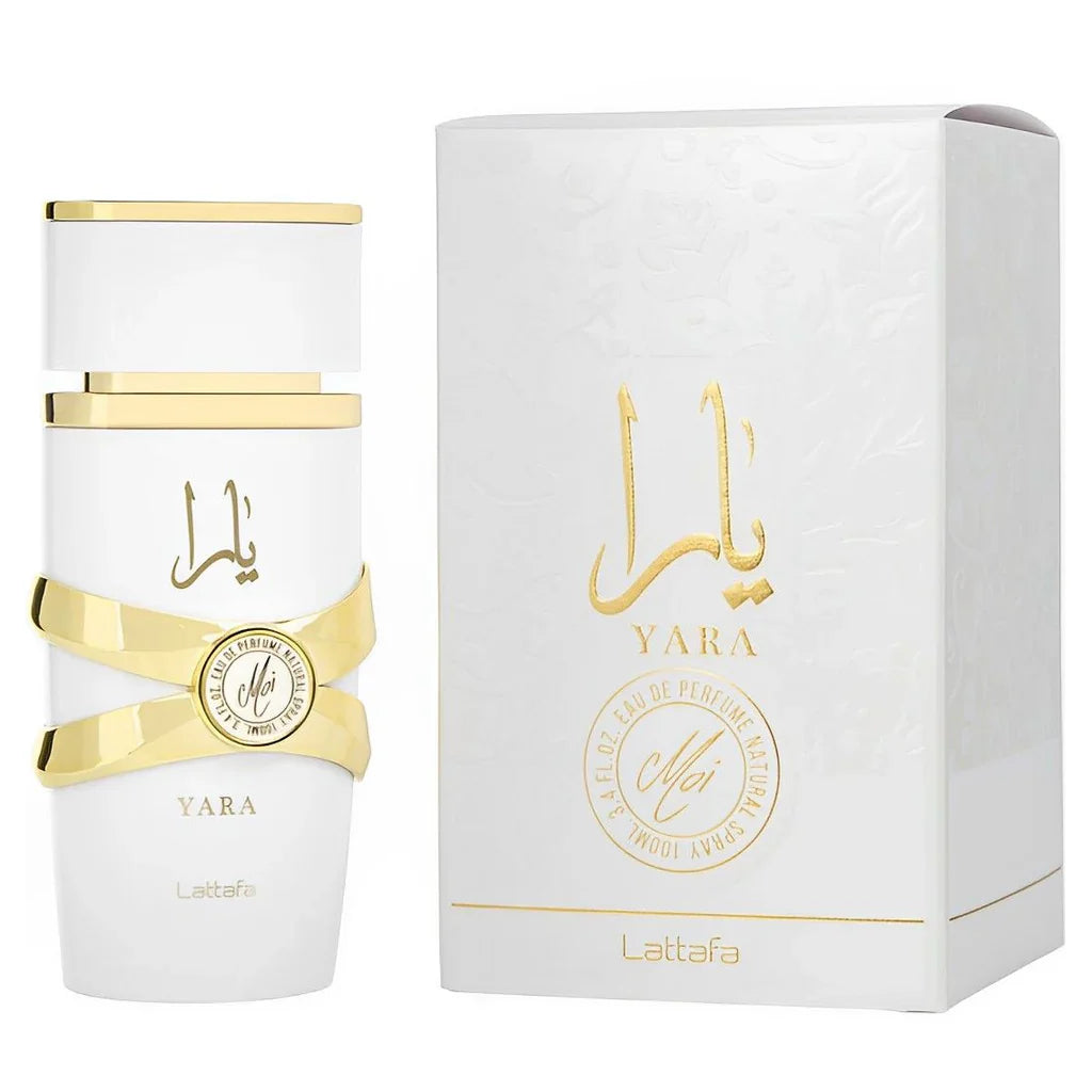 Yara Moi by Lattafa Eau de Parfum 3.4 oz, un perfume femenino con notas florales, afrutadas y ligeramente dulces, ideal para un aroma fresco y elegante.