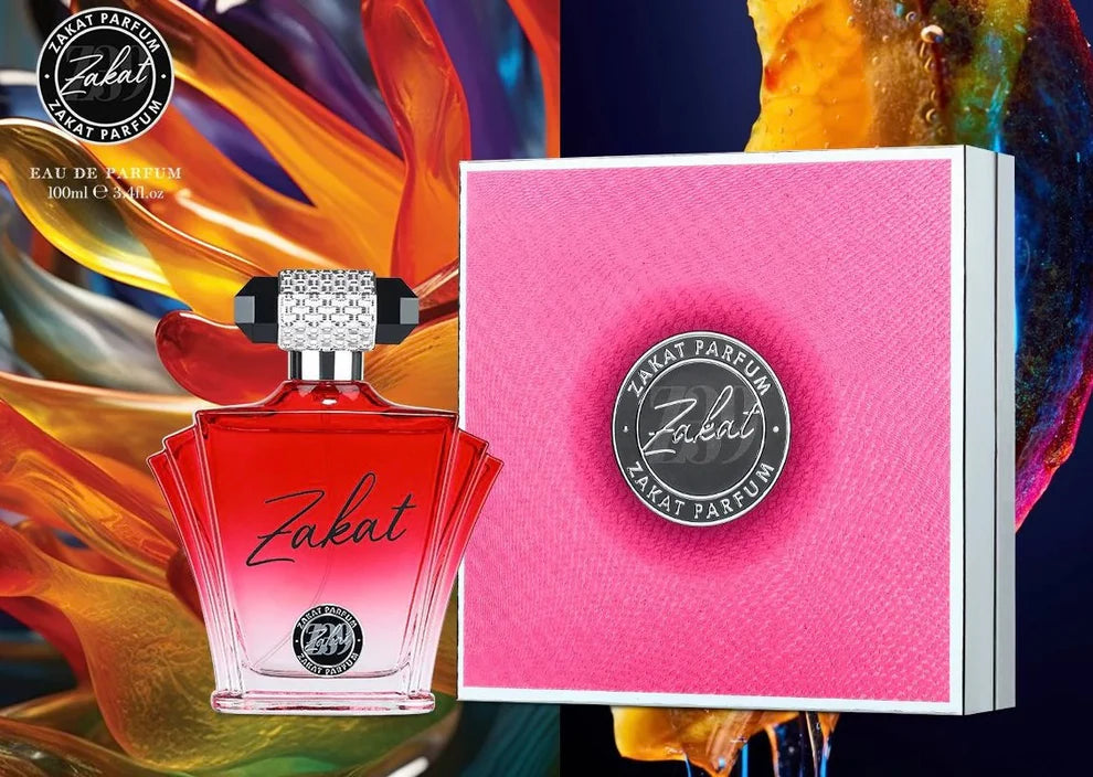 Perfume Zakat Z39 unisex de 3.4 oz con notas de limón, rosas, jazmín, vainilla y caramelo. Fragancia fresca, floral y envolvente.