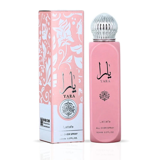 Spray Yara All Over 150 ml (5,07 oz) de Lattafa | Amanecer Mandarina, Corazón Tropical, Atardecer Vainilla