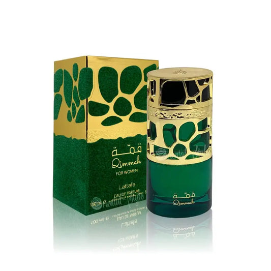 Perfume Qimmah for Women EDP 100 ml de Lattafa, dúo inspirado en Good Girl, con notas de almendra, café, jazmín, vainilla y cacao.